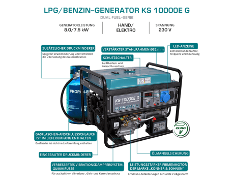 Könner und Söhnen KS 10000E G Hybrid Stromerzeuger GAS / Benzin-Generator