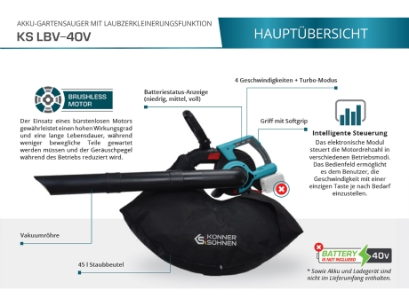 Akku-Laubsauger & Laubbläser 2 in 1 KS LBV-40V
