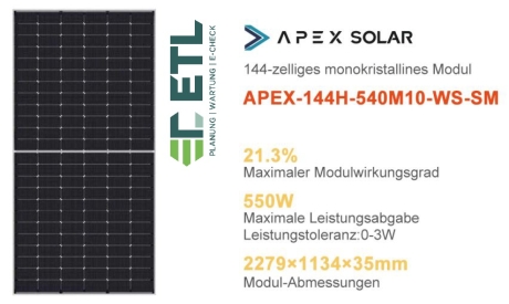 APEX SOLAR Photovoltaik Modul 550W