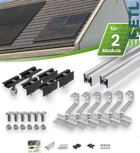 SILBERNES Schrägdach Montageset für 2 PV-Module senkrechte Montage Photovoltaik Balkonkraftwerk - 30mm