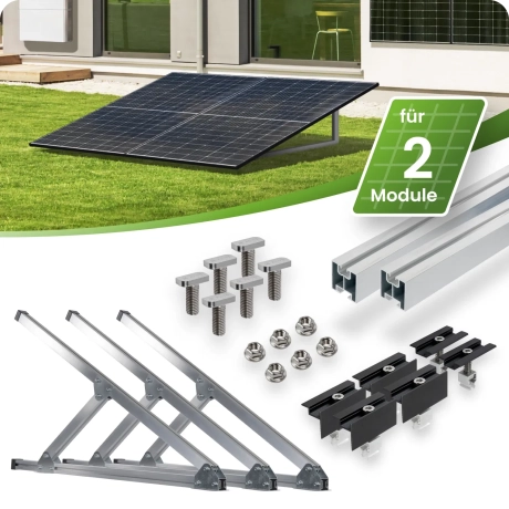 Flachdach- und Boden Montageset für 2 Module horizontal silber -30mm