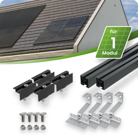 Schrägdach Montageset für 1 Modul senkrechte Montage Photovoltaik Balkonkraftwerk -30mm